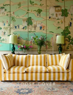 Coco 3.5 seater sofa cover with Self Piped Knife Edge cushion in Stripes Dandelion - Hand Made in USA