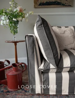 Coco 2.5 seater sofa cover with Self Piped Knife Edge cushion in Charcoal Stripes - Hand Made in USA