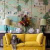 Coco 2.5 seater sofa cover with Contrast Welt Knife Edge cushion in Designers Guild Brera Lino Ochre - Hand Made in USA