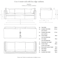 Coco 4 seater sofa with Contrast Welt Box Edge cushion in Magnolia Cream Blue - Hand Made in USA