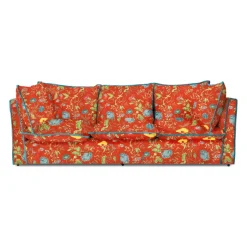 Coco 3.5 seater sofa with Contrast Welt Knife Edge cushion in Andrew Martin Wildwood Pumpkin - Hand Made in USA