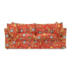 Coco 3 seater sofa with Contrast Welt Knife Edge cushion in Andrew Martin Wildwood Pumpkin - Hand Made in USA