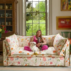 Coco 3 seater sofa with Contrast Welt Knife Edge cushion in Andrew Martin Wildwood Ivory - Hand Made in USA