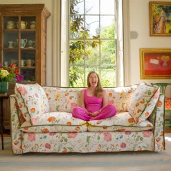 Coco 2.5 seater sofa with Contrast Welt Knife Edge cushion in Andrew Martin Wildwood Ivory - Hand Made in USA