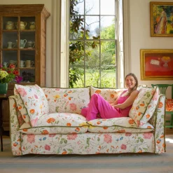 Coco 2.5 seater sofa with Contrast Welt Knife Edge cushion in Andrew Martin Wildwood Ivory - Hand Made in USA