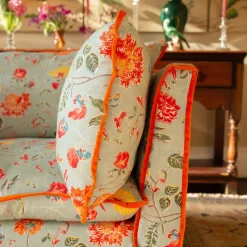 Coco 2.5 seater sofa with Contrast Welt Knife Edge cushion in Andrew Martin Wildwood Duck Egg - Hand Made in USA
