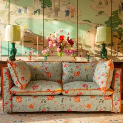 Coco 2.5 seater sofa with Contrast Welt Knife Edge cushion in Andrew Martin Wildwood Duck Egg - Hand Made in USA