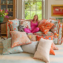 Coco 2.5 seater sofa with Contrast Welt Knife Edge cushion in Andrew Martin Wildwood Duck Egg - Hand Made in USA