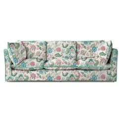 Coco 4 seater sofa with Knife Edge cushion in Kitty Spring Green with Velvet Trim - Hand Made in USA