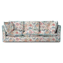 Coco 4 seater sofa with Knife Edge cushion in Kitty Indian Summer with Velvet Trim - Hand Made in USA