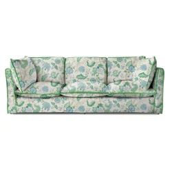 Coco 4 seater sofa with Knife Edge cushion in Kitty Blue Green with Velvet Trim - Hand Made in USA