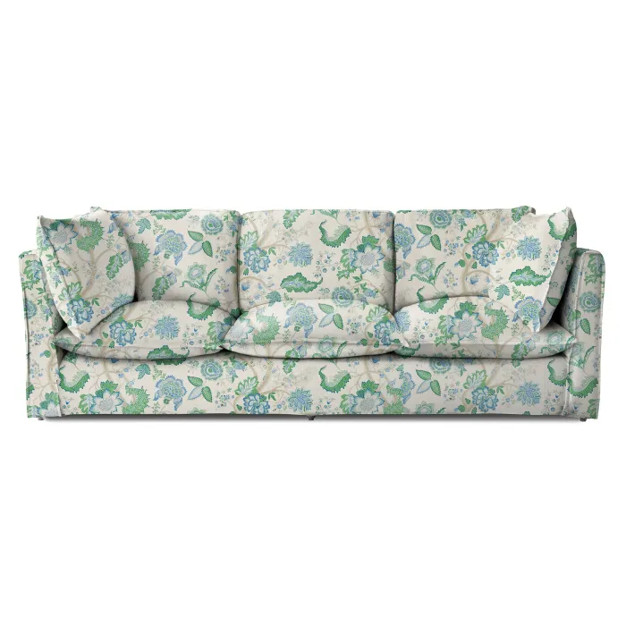 Coco 4 seater sofa with Knife Edge cushion in Kitty Blue Green - Hand Made in USA
