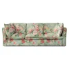 Coco 4 seater sofa with Knife Edge cushion in English Garden Grey Skies with Velvet Trim - Hand Made in USA