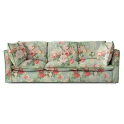 Coco 4 seater sofa with Knife Edge cushion in English Garden Grey Skies with Velvet Trim - Hand Made in USA
