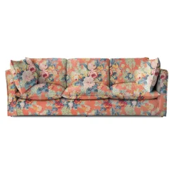 Coco 4 seater sofa with Knife Edge cushion in English Garden Coral Orange - Hand Made in USA