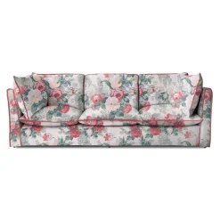Coco 4 seater sofa with Knife Edge cushion in English Garden Classic Rose with Velvet Trim - Hand Made in USA