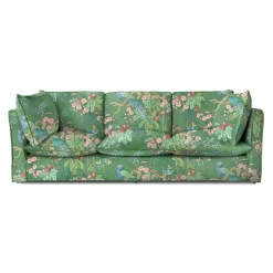 Coco 4 seater sofa with Knife Edge cushion in Belleville Juniper with Velvet Trim - Hand Made in USA