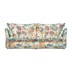 Coco 2.5 seater sofa with Knife Edge cushion in Kitty Indian Summer with Velvet Trim - Hand Made in USA
