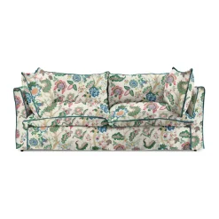 Coco 2.5 seater sofa with Knife Edge cushion in Kitty Spring Green with Lagoon Velvet Trim - Hand Made in USA