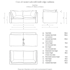 Coco 2.5 seater sofa with Knife Edge cushion in Kitty Spring Green with Lagoon Velvet Trim - Hand Made in USA