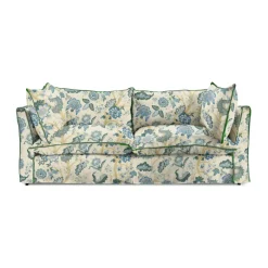 Coco 2.5 seater sofa with Knife Edge cushion in Kitty Blue Green with Parakeet Velvet Trim - Hand Made in USA