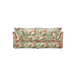 Coco 2.5 seater sofa with Knife Edge cushion in English Garden Grey Skies with Velvet Trim - Hand Made in USA