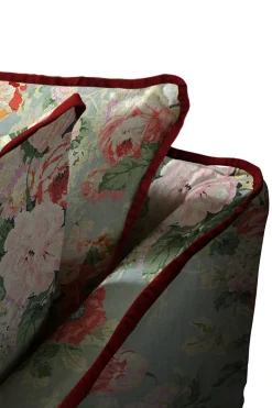 Coco 2.5 seater sofa with Knife Edge cushion in English Garden Grey Skies with Velvet Trim - Hand Made in USA