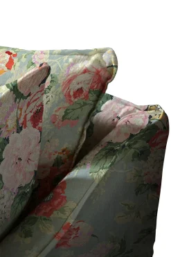 Coco 2.5 seater sofa with Knife Edge cushion in English Garden Grey Skies - Hand Made in USA