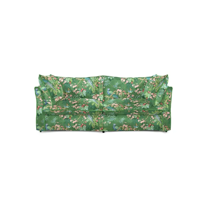 Coco 2.5 seater sofa with Knife Edge cushion in Belleville Juniper with Velvet Trim - Hand Made in USA
