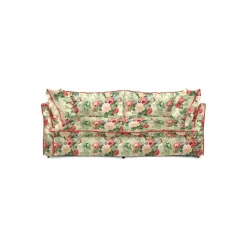 Coco 2.5 seater sofa with Knife Edge cushion in English Garden Classic Rose with Velvet Trim - Hand Made in USA