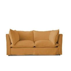 Coco 2.5 seater sofa with Self Piped Knife Edge cushion in Cotton Linen Sunflower - Hand Made in USA