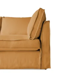 Coco 2.5 seater sofa with Self Piped Box Edge cushion in Cotton Linen Sunflower - Hand Made in USA