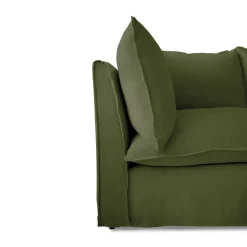 Coco 2.5 seater sofa with Self Piped Knife Edge cushion in Cotton Linen Evergreen - Hand Made in USA