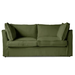 Coco 2.5 seater sofa with Self Piped Box Edge cushion in Cotton Linen Evergreen - Hand Made in USA