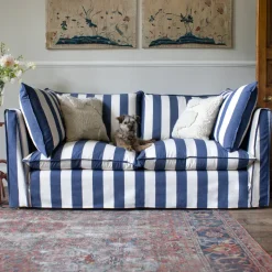 Coco 2.5 seater sofa with Self Piped Knife Edge cushion in Stripes Sea Holly - Hand Made in USA