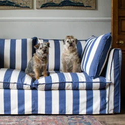 Coco 2.5 seater sofa with Self Piped Knife Edge cushion in Stripes Sea Holly - Hand Made in USA