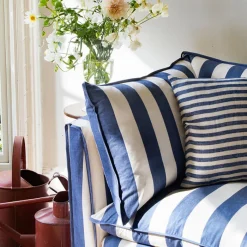 Coco 2.5 seater sofa with Self Piped Knife Edge cushion in Stripes Sea Holly - Hand Made in USA