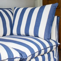 Coco 2.5 seater sofa with Self Piped Knife Edge cushion in Stripes Sea Holly - Hand Made in USA
