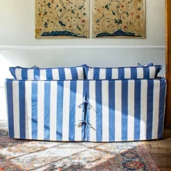 Coco 2.5 seater sofa with Self Piped Knife Edge cushion in Stripes Sea Holly - Hand Made in USA