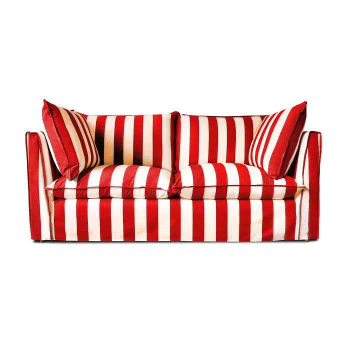 Coco 2.5 seater sofa with Self Piped Knife Edge cushion in Stripes Petunia - Hand Made in USA