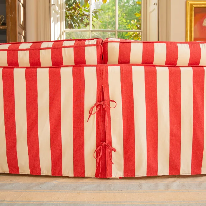 Coco 2.5 seater sofa with Self Piped Knife Edge cushion in Stripes Petunia - Hand Made in USA