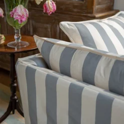Coco 2.5 seater sofa with Self Piped Knife Edge cushion in Stripes Garden Grey - Hand Made in USA