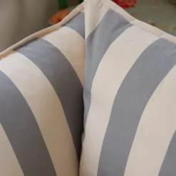 Coco 2.5 seater sofa with Self Piped Knife Edge cushion in Stripes Garden Grey - Hand Made in USA