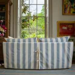 Coco 2.5 seater sofa with Self Piped Knife Edge cushion in Stripes Garden Grey - Hand Made in USA