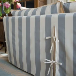 Coco 2.5 seater sofa with Self Piped Knife Edge cushion in Stripes Garden Grey - Hand Made in USA