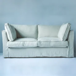 Coco 2.5 seater sofa with Self Piped Knife Edge cushion in Designers Guild Brera Lino Putty - Hand Made in USA