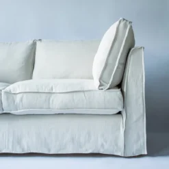 Coco 2.5 seater sofa with Self Piped Knife Edge cushion in Designers Guild Brera Lino Putty - Hand Made in USA
