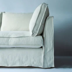 Coco 2.5 seater sofa with Self Piped Knife Edge cushion in Designers Guild Brera Lino Putty - Hand Made in USA