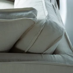 Coco 2.5 seater sofa with Self Piped Knife Edge cushion in Designers Guild Brera Lino Putty - Hand Made in USA