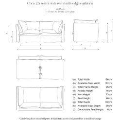 Coco 2.5 seater sofa with Self Piped Knife Edge cushion in Designers Guild Brera Lino Putty - Hand Made in USA